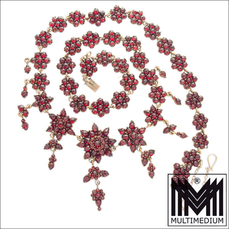 Antikes Tombak Granat Collier Halskette um 1880 tombac garnet necklace