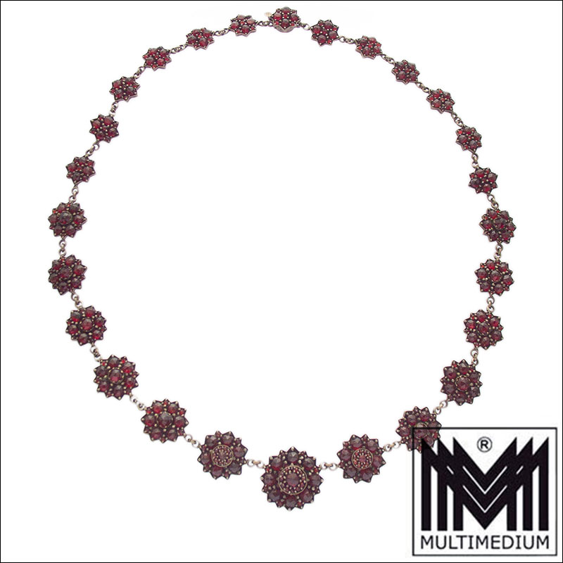 Antikes Tombak Granat Collier Halskette um 1880 tombac garnet necklace