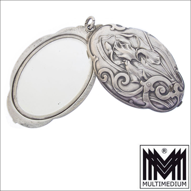 Großer XXL Jugendstil Silber Spiegel Anhänger Kinder Photo silver mirror locket pendant