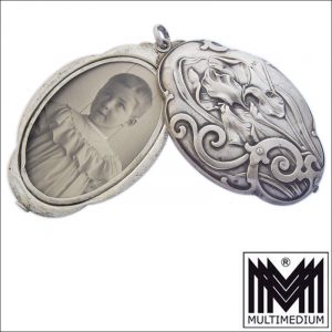 Großer XXL Jugendstil Silber Spiegel Anhänger Kinder Photo silver mirror locket pendant