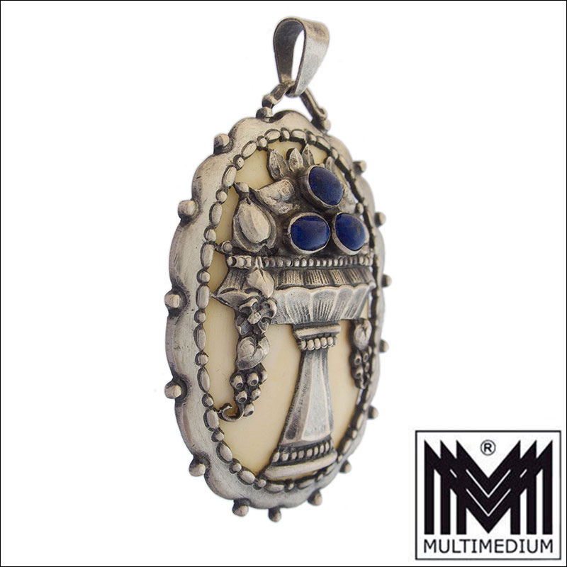 Jugendstil Silber Lapislazuli Bein Anhänger um1900 Art Nouveau silver Lapis lazuli bone pendant