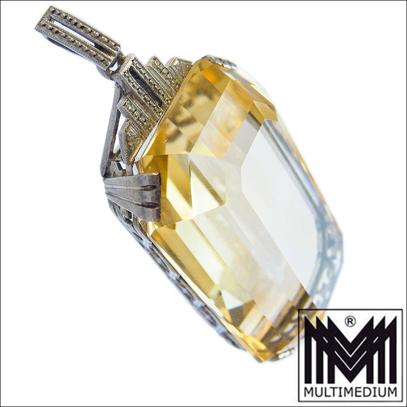 Prachtvoller großer Art Deco Citrin Silber Anhänger 30er Jahre silver pendant