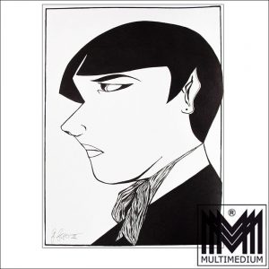 Original Tusche Zeichnung - Gisela Geser - Titel - Aubrey Beardsley