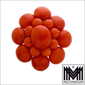Antike Biedermeier Brosche Silber vergoldet Koralle antique coral brooch silver gilt