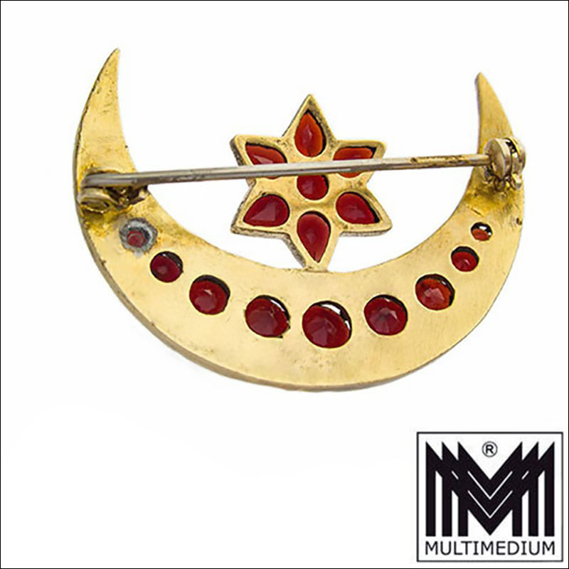 Antike Boehmische Granat Brosche Mond Stern Jugendstil Tombak Garnet Brooch 03 1 Antike Böhmische Granat Brosche Mond & Stern Jugendstil Tombak Garnet Brooch