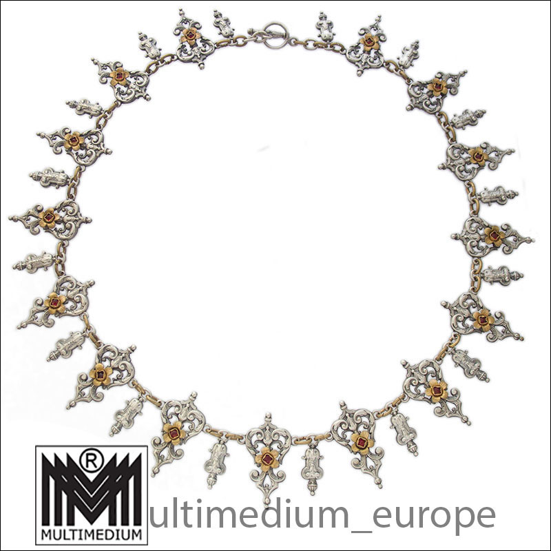Antike Historismus Neorenaissance Halskette Collier Granat Paste selten Trachten