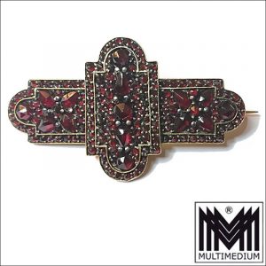 Antike Jugendstil Granat Brosche vergoldet Art Nouveau Gilt Garnet Brooch 5cm