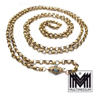 Seltene antike Jugendstil 585 Gold Collier Halskette Erbskette mit Türkis Verschluß