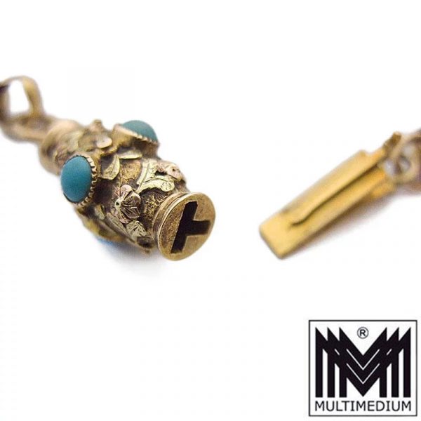 Seltene antike Jugendstil 585 Gold Collier Halskette Erbskette mit Türkis Verschluß