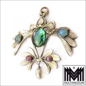 Jugendstil Anhänger Gablonz Paste um 1900 grün blau violett