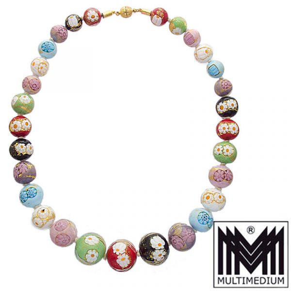 Murano Glas Halskette Blumen Faden Einschmelzungen Multicolor vintage glass necklace millefiori