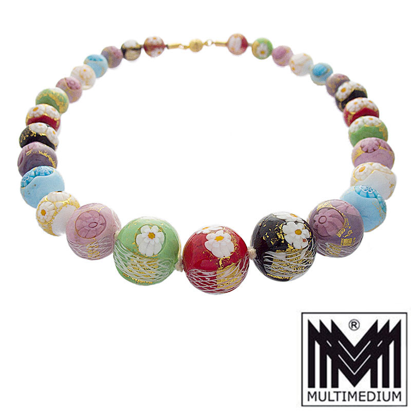 Murano Glas Halskette Blumen Faden Einschmelzungen Multicolor vintage glass necklace millefiori