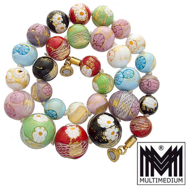 Murano Glas Halskette Blumen Faden Einschmelzungen Multicolor vintage glass necklace millefiori