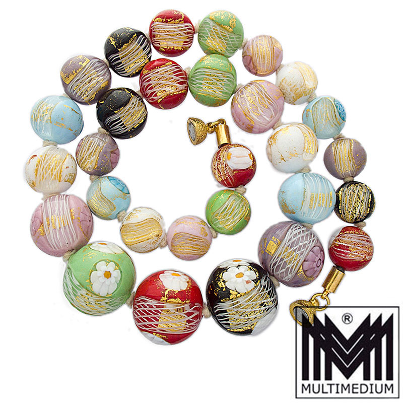 Murano Glas Halskette Blumen Faden Einschmelzungen Multicolor vintage glass necklace millefiori