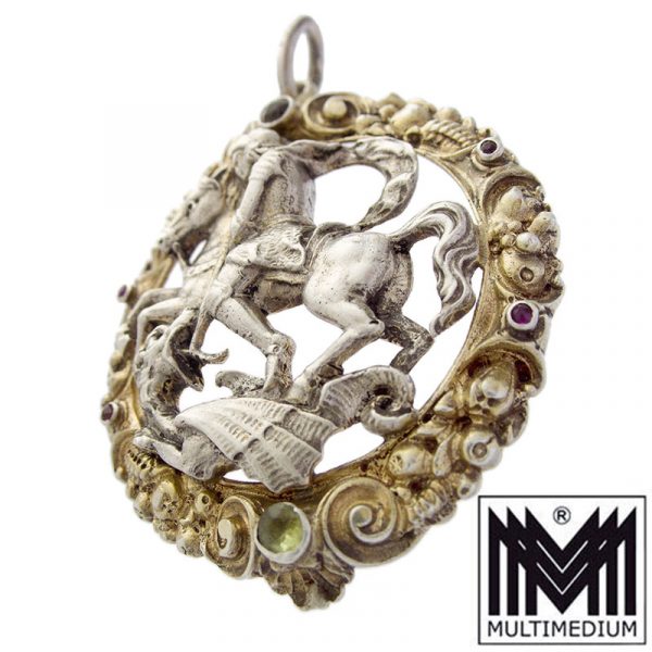 Amulett Silber Anhänger Heiliger Hl. St. Georg Drachentöter silver pendant dragon