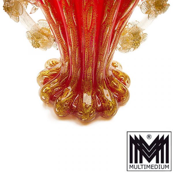 Barovier & Toso Murano Glas Vase rot Goldpuder Cordonato d'oro glass