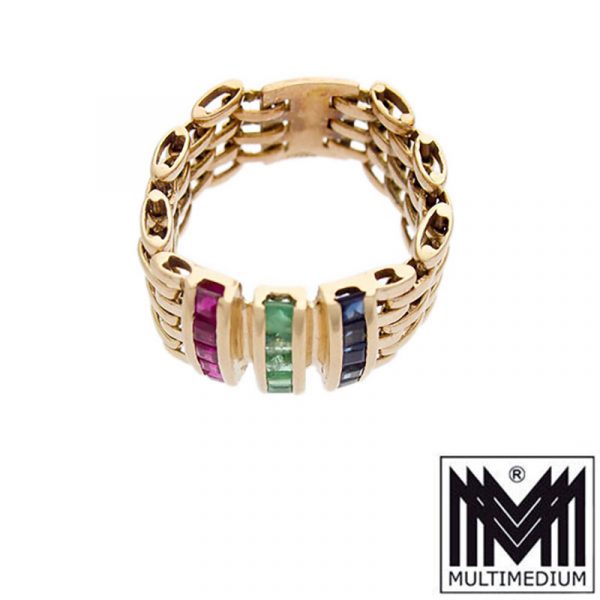 585 Gelbgold Kettenring Rubin Smaragd Saphir 14ct gold ring emerald