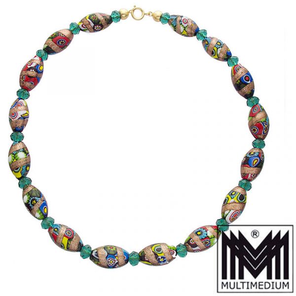 Murano Aventurin Glas Halskette vintage glass necklace millefiori