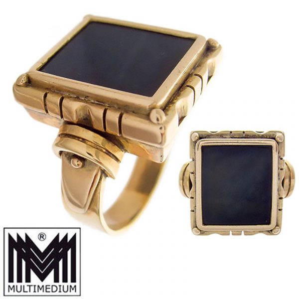Edwardian Art Deco 585 Gold Onyx Herren Siegel Ring Fingerring