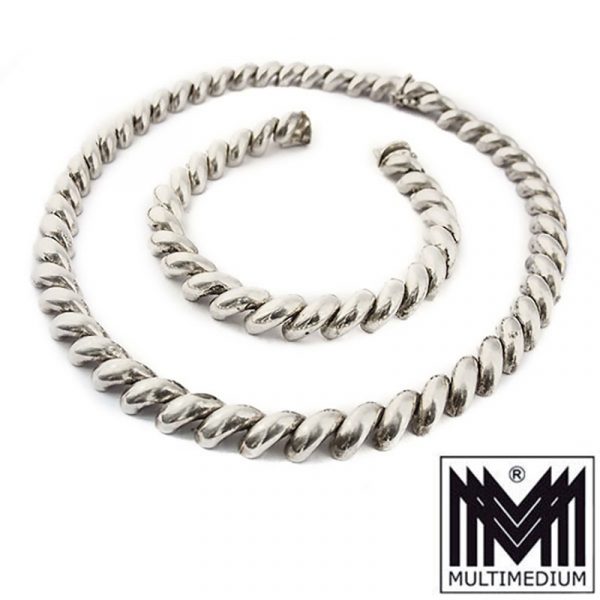 Art Deco Silber Collier Halskette Armband 50er 50s silver necklace bracelet set