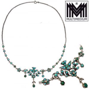 Antikes Jugendstil Silber Türkis Collier Halskette um 1890 Victorian turquoise silver necklace
