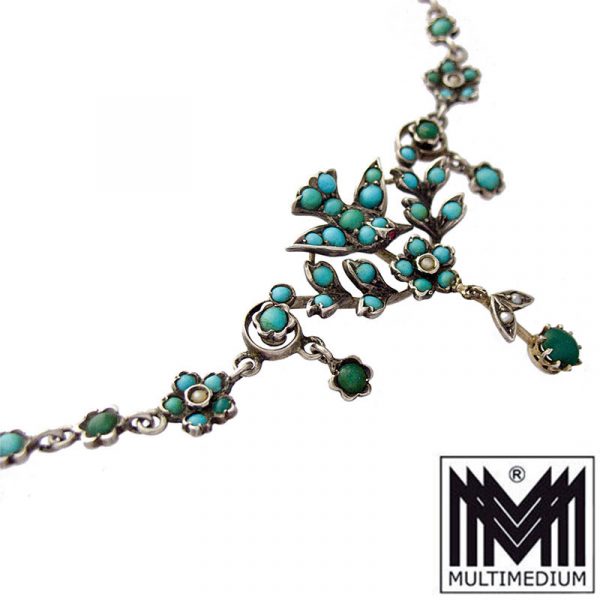 Antikes Jugendstil Silber Türkis Collier Halskette um 1890 Victorian turquoise silver necklace