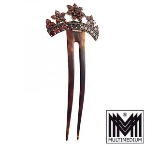 Jugendstil Steckkamm Granat Tombak Horn um 1900 antik comb antique