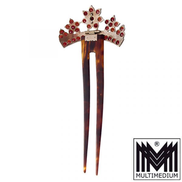 Jugendstil Steckkamm Granat Tombak Horn um 1900 antik comb antique