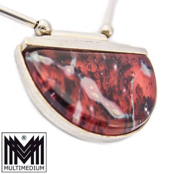Art Deco Halskette WMF Ikora Glas Schmuck rot marmoriert Anhänger Collier myra