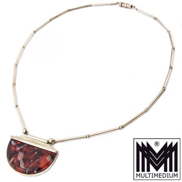 Art Deco Halskette WMF Ikora Glas Schmuck rot marmoriert Anhänger Collier myra