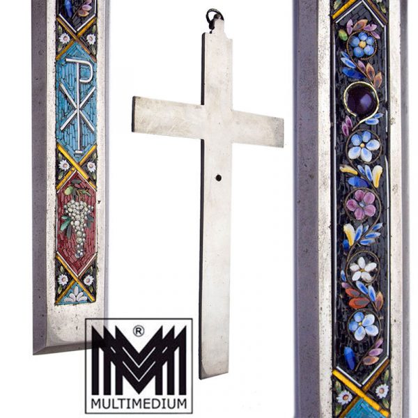 Großes Millefiori Mikromosaik Kreuz Metall large micro mosaic cross