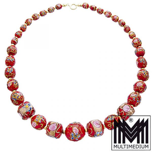 Vintage Murano Glas Kette Halskette Rot glass necklace millefiori red