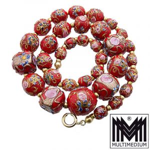 Vintage Murano Glas Kette Halskette Rot glass necklace millefiori red