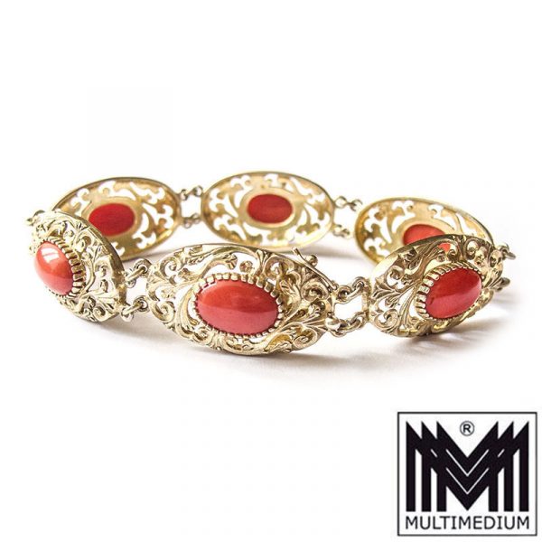 CRW 1413 Koralle Set Ring Ohrringe Armband Anhänger coral silver earring bracelet pendant