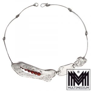Modernist Sterling Silber Collier Halskette Jaspis silver necklace 60er signiert