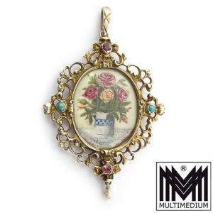 Jugendstil Silber Anhänger Miniatur Malerei silver pendant painting