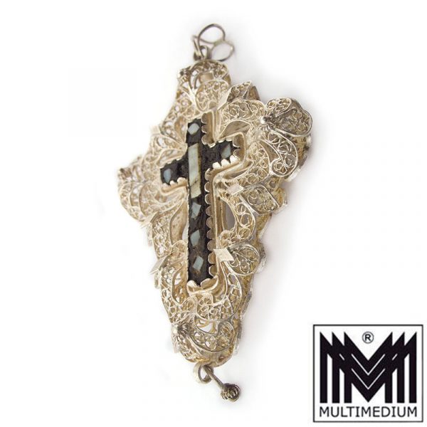 Silber Kreuz Rosenkranz Anhänger Perlmutt filigran silver cross pendant rosary
