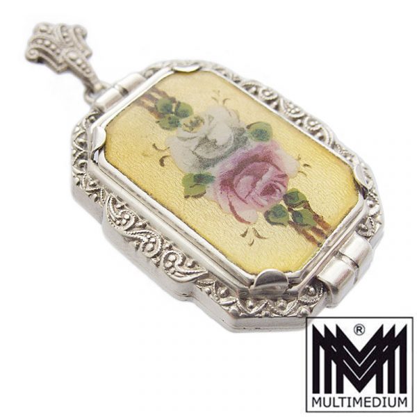 Art Deco Silber Anhänger Emaille Rose Blume silver cloisonne enamel pendant