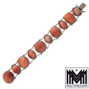 Prachtvolles Silber Streifen Achat Armband Orange vintage silver agate bracelet