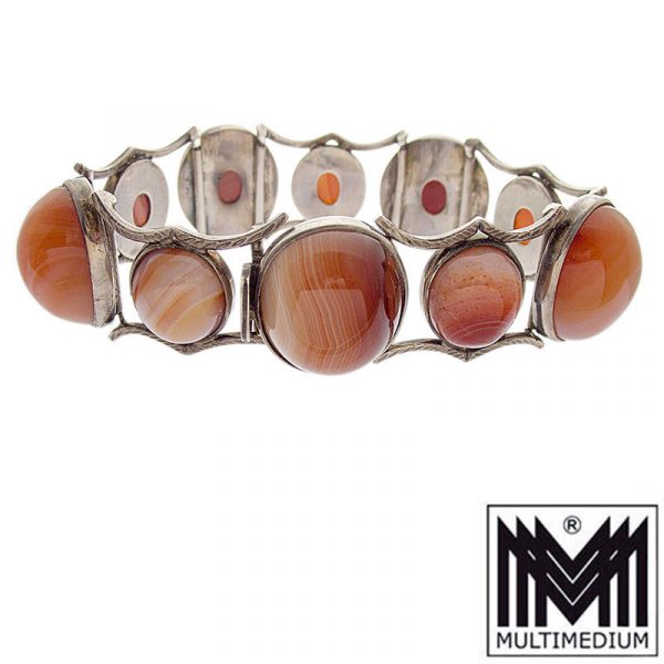 Prachtvolles Silber Streifen Achat Armband Orange vintage silver agate bracelet