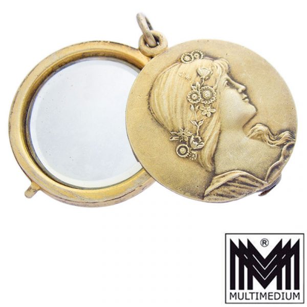 Jugendstil Silber Spiegel Anhänger A. Odenwald Pforzheim amber silver mirror pendant