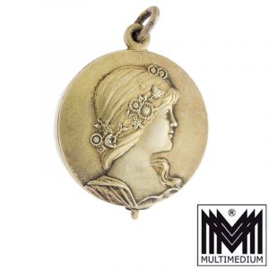 Jugendstil Silber Spiegel Anhänger A. Odenwald Pforzheim amber silver mirror pendant