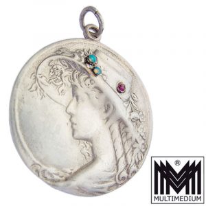 Jugendstil Silber Anhänger Dame Opal Granat silver pendant lady