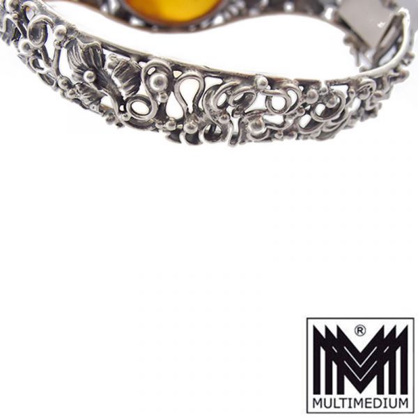 Antiker Bernstein Silber Armreif Armband Blumen filigran amber silver bracelet
