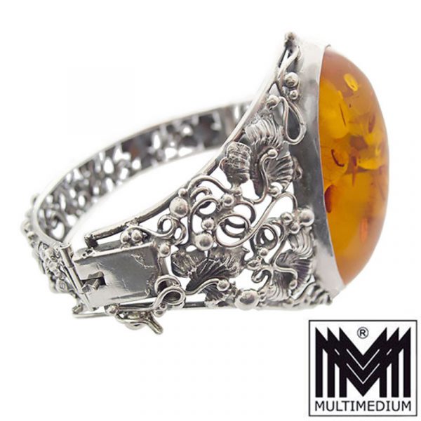 Antiker Bernstein Silber Armreif Armband Blumen filigran amber silver bracelet
