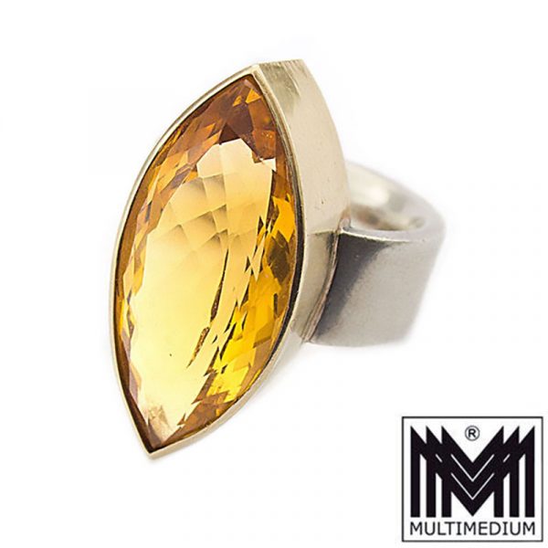 -VERKAUFT- Modernist Silber Ring Citrin Fassung Gold Auflage Handarbeit gold topaz