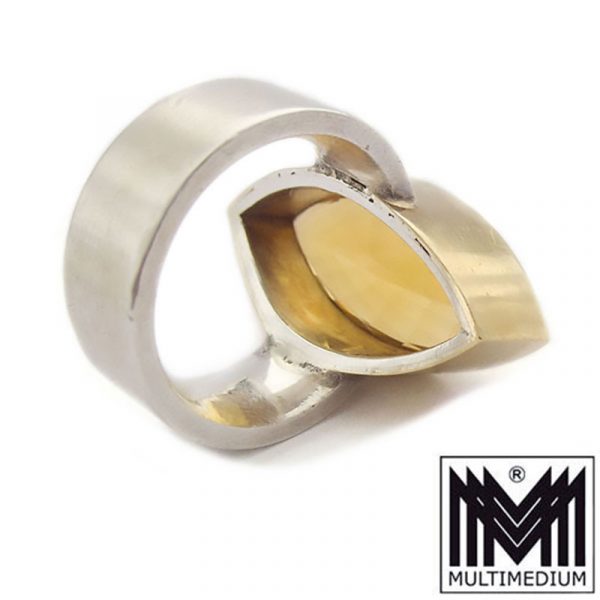 Modernist Silber Ring Citrin Fassung Gold Auflage Handarbeit gold topaz