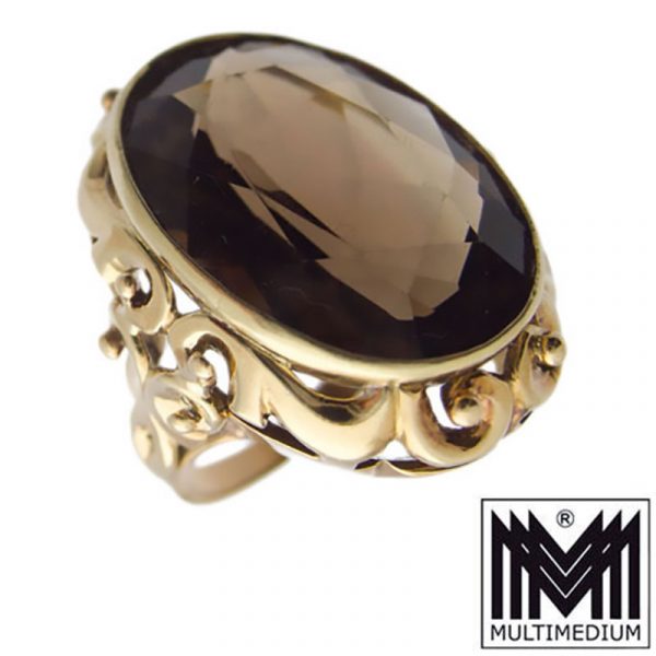 Art Deco 585 er Gold Ring Rauchquarz 30s 30er Jahre smoky quartz 14ct 14k