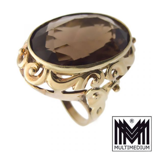 Art Deco 585 er Gold Ring Rauchquarz 30s 30er Jahre smoky quartz 14ct 14k
