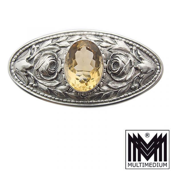 Jugendstil Silber Brosche Martin Mayer Pforzheim antik Citrin gelb silver brooch